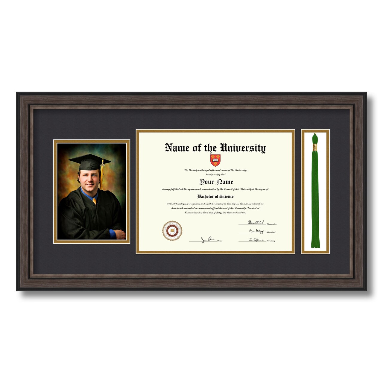 ArtToFrames 8.5x11 inch Diploma Frame with 5x7 Inch Image Opening and Tassel Opening - Framed with Black and Gold Mats, Comes with Regular Acrylic and Sawtooth Hanger for Wall Hanging (DIT-8.5x11)